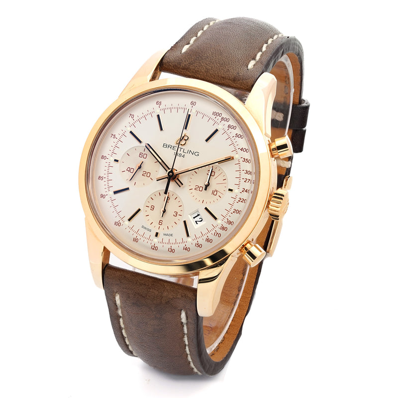 Breitling Transocean Chronograph Silver Rose Gold RB015212