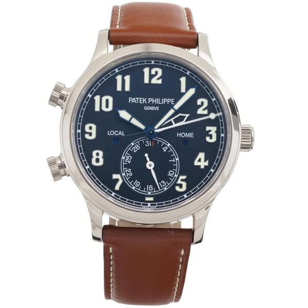 Patek Philippe Calatrava Pilot White Gold Blue Dial Travel Time 5524G-001
