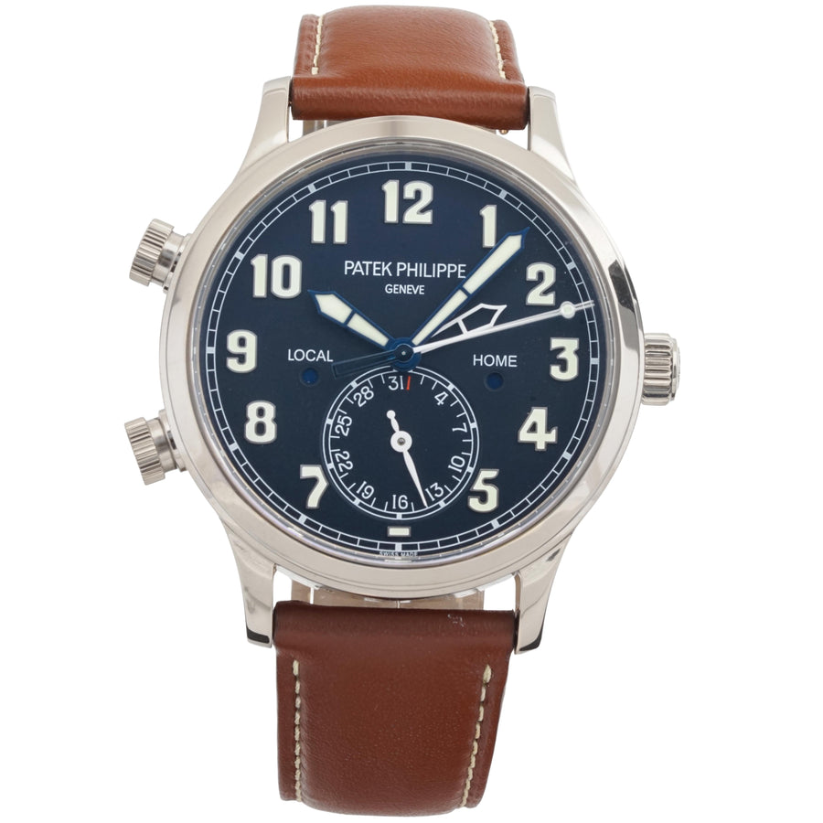 Patek Philippe Calatrava Pilot White Gold Blue Dial Travel Time 5524G-001