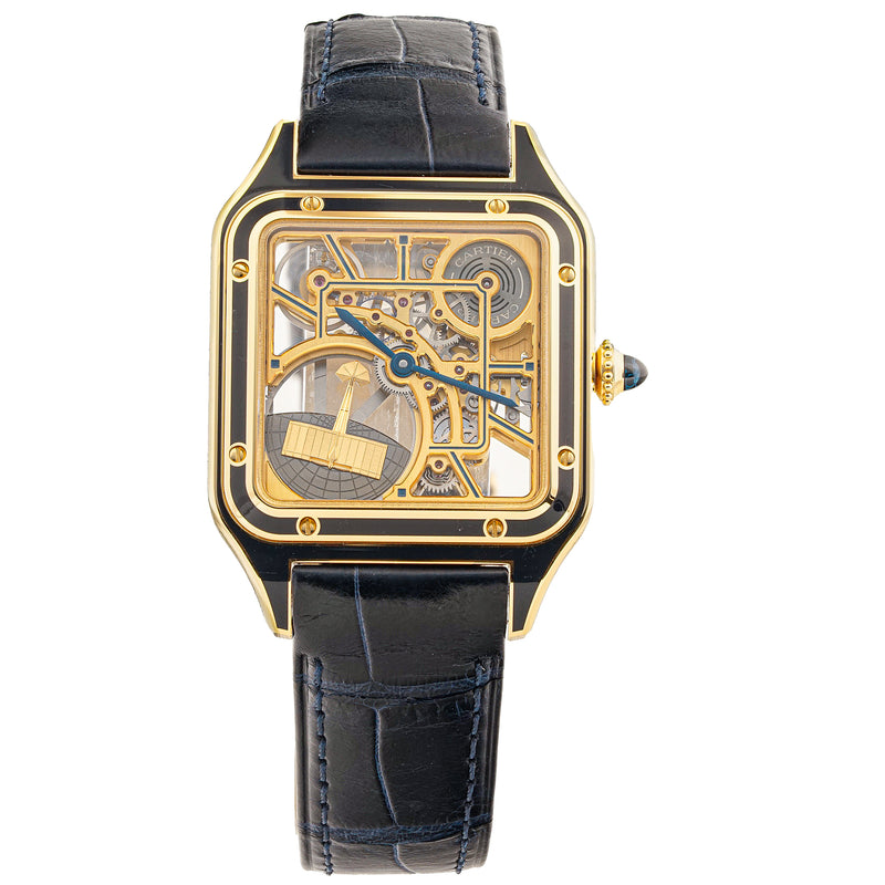 Cartier Santos Dumont Limited Edition 150 Pieces Skeleton Blue Yellow Gold Skeleton WHSA0031